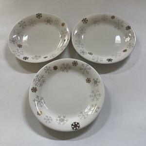 DANSK Snowflake Set of 3 Bread Butter Plates‎ Gold Accents Discontinued